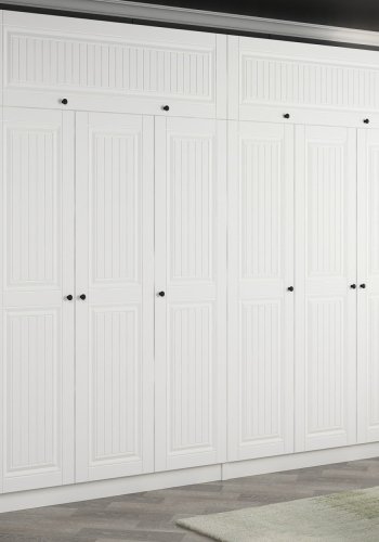 FUNZI LIVING 5139 garderobeskab, 8 lger, 2 bjlestnger, 4 skuffer, hylder - hvid melamin