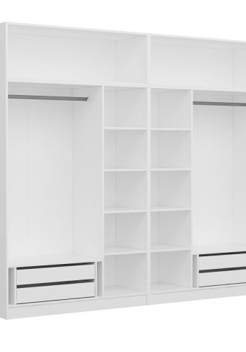 FUNZI LIVING 5139 garderobeskab, 8 lger, 2 bjlestnger, 4 skuffer, hylder - hvid melamin