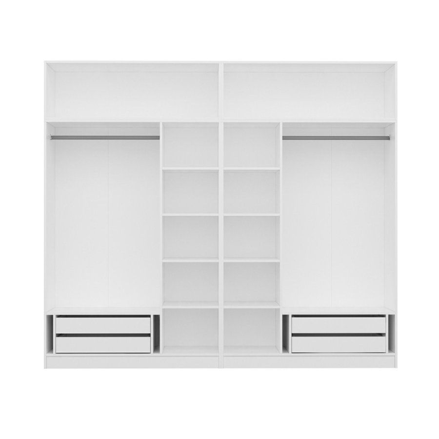 FUNZI LIVING 5139 garderobeskab, 8 lger, 2 bjlestnger, 4 skuffer, hylder - hvid melamin