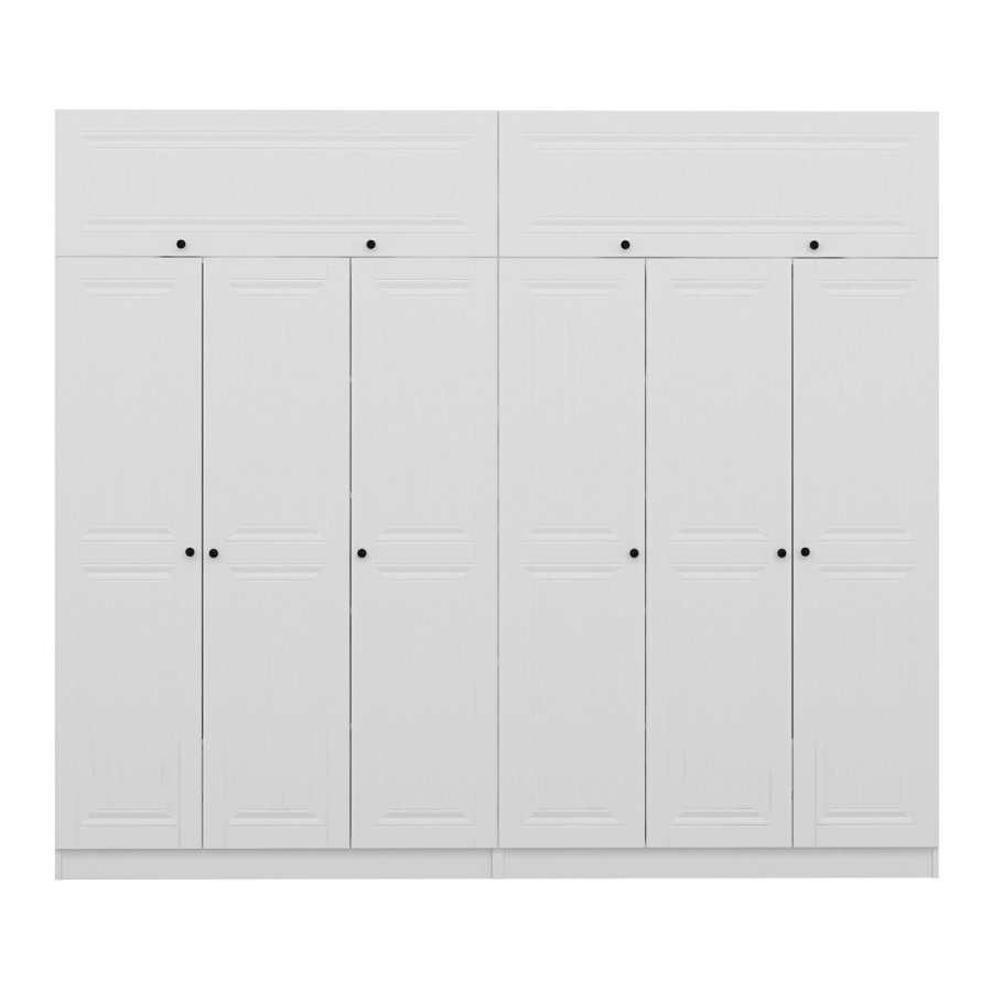 FUNZI LIVING 5230 garderobeskab, 8 lger, 2 bjlestnger, 4 skuffer, hylder - hvid melamin