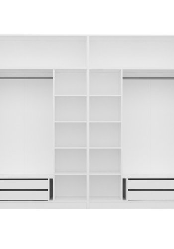 FUNZI LIVING 5230 garderobeskab, 8 lger, 2 bjlestnger, 4 skuffer, hylder - hvid melamin