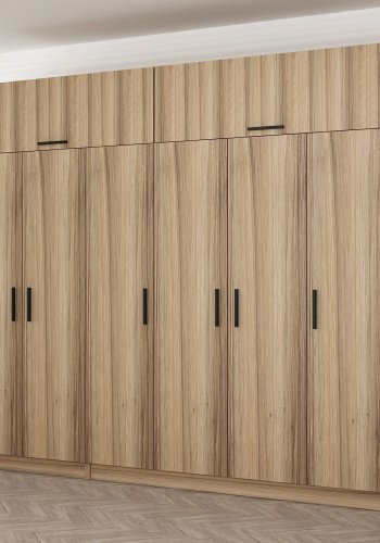 FUNZI LIVING 7520 garderobeskab, 8 lger, 3 bjlestnger, 2 skuffer, hylder - natur melamin