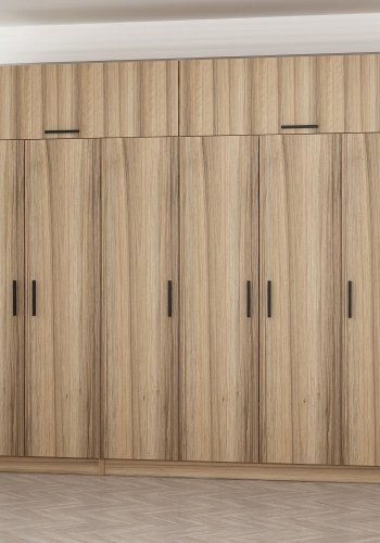 FUNZI LIVING 7520 garderobeskab, 8 lger, 3 bjlestnger, 2 skuffer, hylder - natur melamin