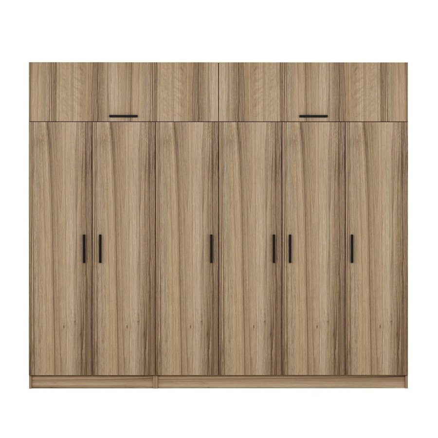 FUNZI LIVING 7520 garderobeskab, 8 lger, 3 bjlestnger, 2 skuffer, hylder - natur melamin