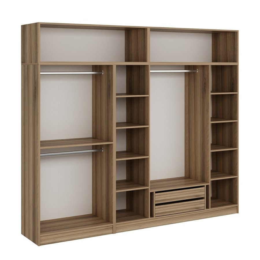 FUNZI LIVING 7520 garderobeskab, 8 lger, 3 bjlestnger, 2 skuffer, hylder - natur melamin