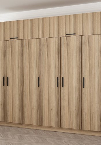 FUNZI LIVING 7710 garderobeskab, 8 lger, 3 bjlestnger, 2 skuffer, hylder - natur melamin