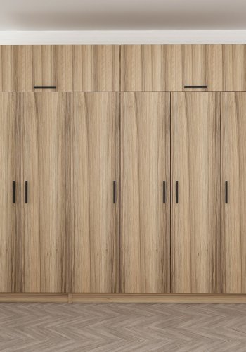 FUNZI LIVING 7710 garderobeskab, 8 lger, 3 bjlestnger, 2 skuffer, hylder - natur melamin