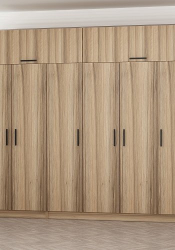 FUNZI LIVING 7710 garderobeskab, 8 lger, 3 bjlestnger, 2 skuffer, hylder - natur melamin