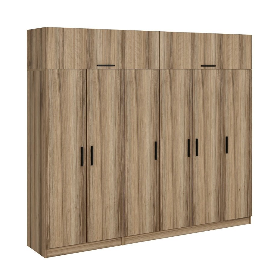 FUNZI LIVING 7710 garderobeskab, 8 lger, 3 bjlestnger, 2 skuffer, hylder - natur melamin