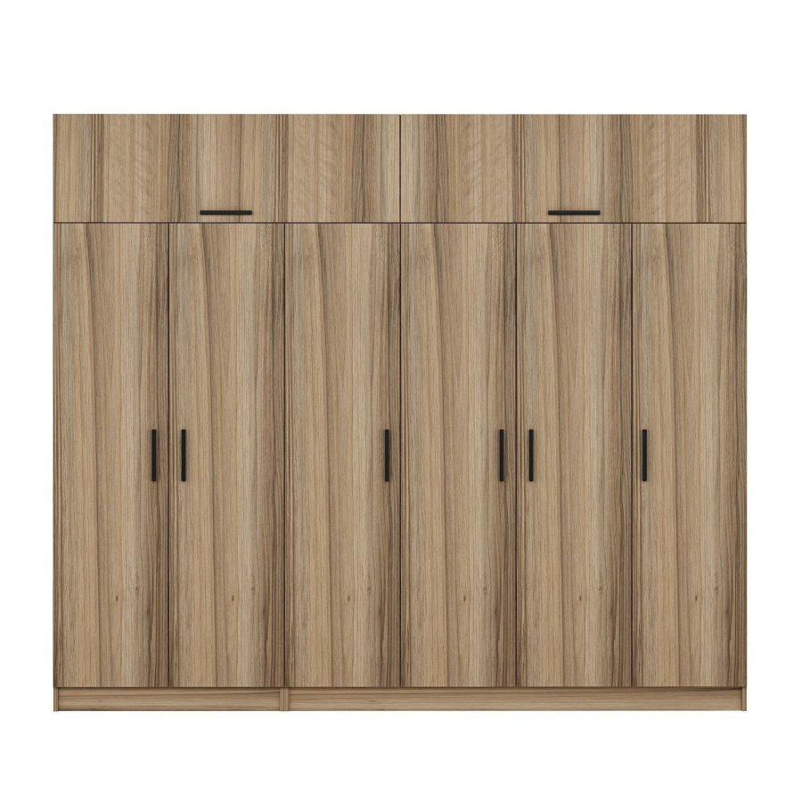 FUNZI LIVING 7710 garderobeskab, 8 lger, 3 bjlestnger, 2 skuffer, hylder - natur melamin