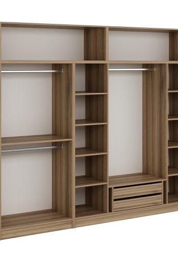 FUNZI LIVING 7710 garderobeskab, 8 lger, 3 bjlestnger, 2 skuffer, hylder - natur melamin