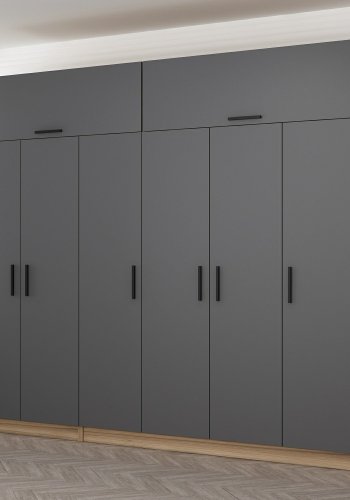 FUNZI LIVING 7530 garderobeskab, 8 lger, 3 bjlestnger, 2 skuffer, hylder - antracit/natur melamin