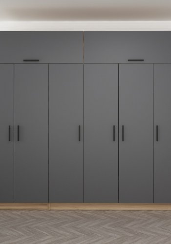 FUNZI LIVING 7530 garderobeskab, 8 lger, 3 bjlestnger, 2 skuffer, hylder - antracit/natur melamin