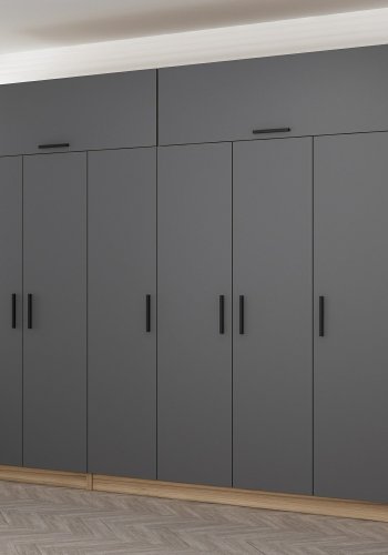 FUNZI LIVING 7720 garderobeskab, 8 lger, 3 bjlestnger, 2 skuffer, hylder - antracit/natur melamin