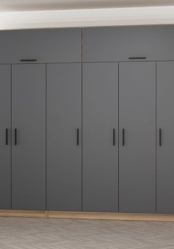 FUNZI LIVING 7720 garderobeskab, 8 lger, 3 bjlestnger, 2 skuffer, hylder - antracit/natur melamin