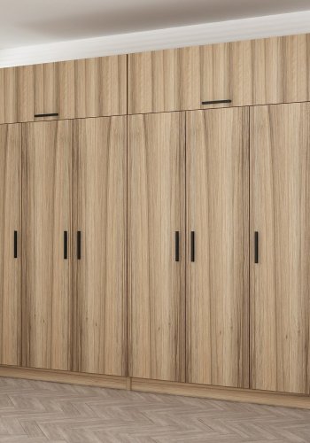 FUNZI LIVING 7521 garderobeskab, 8 lger, 2 bjlestnger, 4 skuffer, hylder - natur melamin