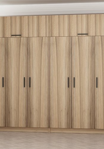 FUNZI LIVING 7521 garderobeskab, 8 lger, 2 bjlestnger, 4 skuffer, hylder - natur melamin