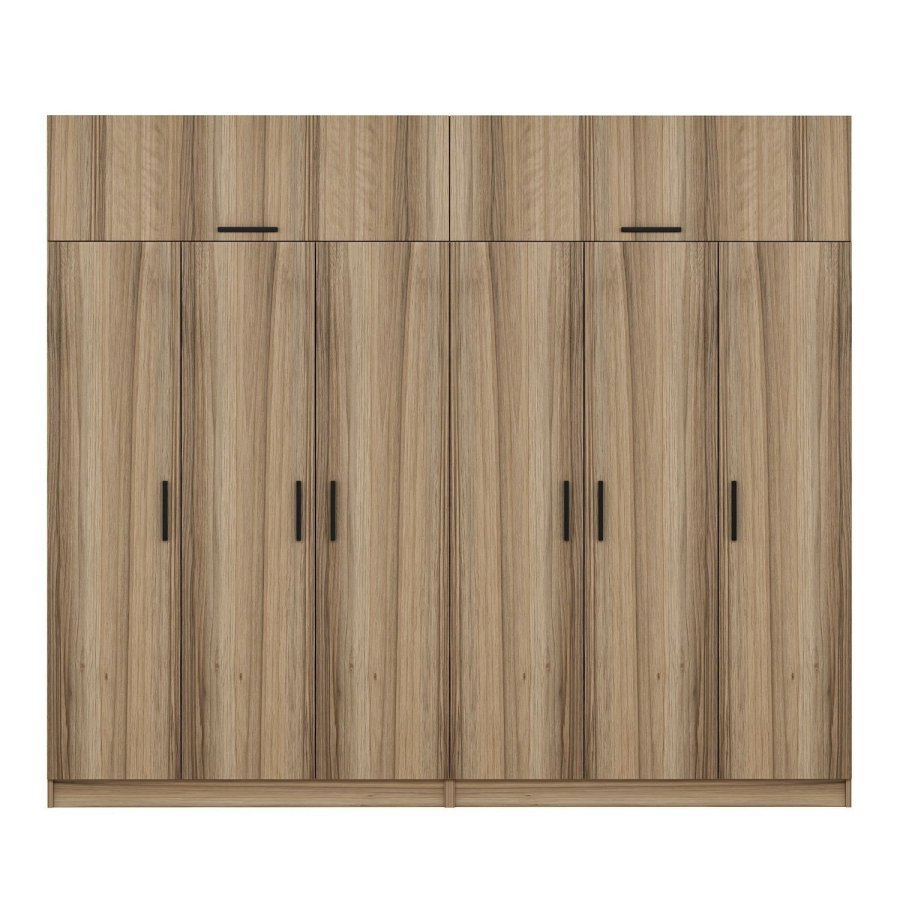 FUNZI LIVING 7521 garderobeskab, 8 lger, 2 bjlestnger, 4 skuffer, hylder - natur melamin