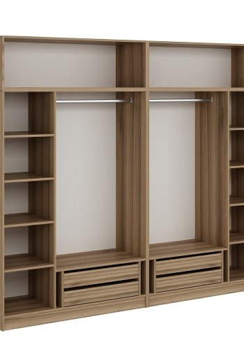 FUNZI LIVING 7521 garderobeskab, 8 lger, 2 bjlestnger, 4 skuffer, hylder - natur melamin