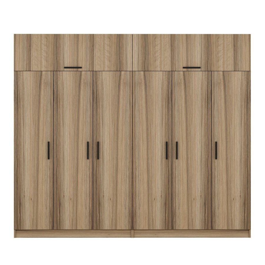 FUNZI LIVING 7711 garderobeskab, 8 lger, 2 bjlestnger, 4 skuffer, hylder - natur melamin