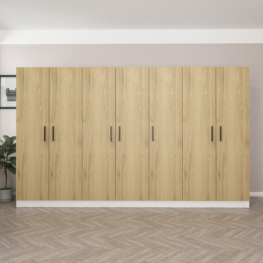 FUNZI LIVING 2705 garderobeskab, 7 lger, 5 bjlestnger, 2 skuffer, hylder - valnddefarvet melamin