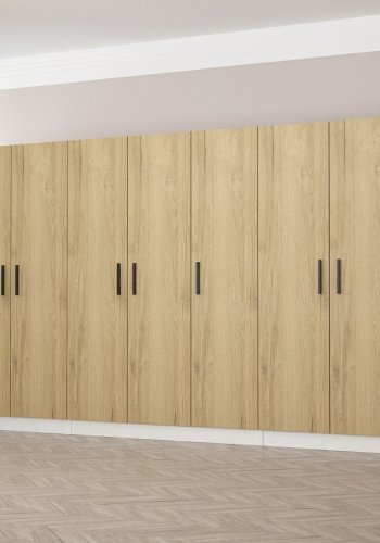 FUNZI LIVING 3862 garderobeskab, 7 lger, 5 bjlestnger, 2 skuffer, hylder - valnddefarvet melamin