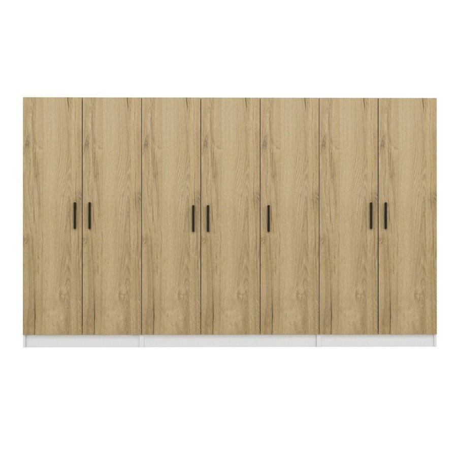 FUNZI LIVING 3862 garderobeskab, 7 lger, 5 bjlestnger, 2 skuffer, hylder - valnddefarvet melamin