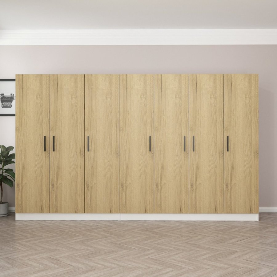 FUNZI LIVING 2706 garderobeskab, 7 lger, 2 bjlestnger, 4 skuffer, hylder - valnddefarvet melamin