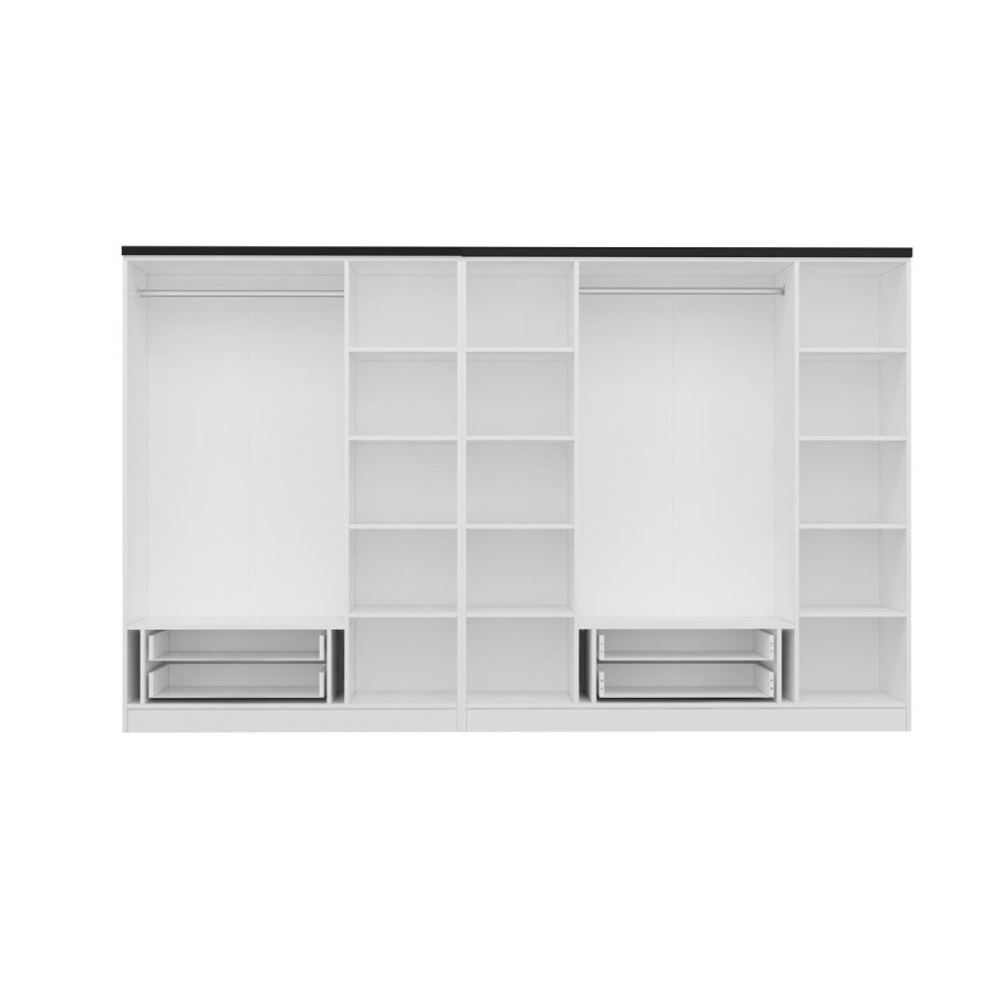 FUNZI LIVING Plus 3046 garderobeskab, 7 lger, 2 bjlestnger, 4 skuffer, hylder - hvid melamin