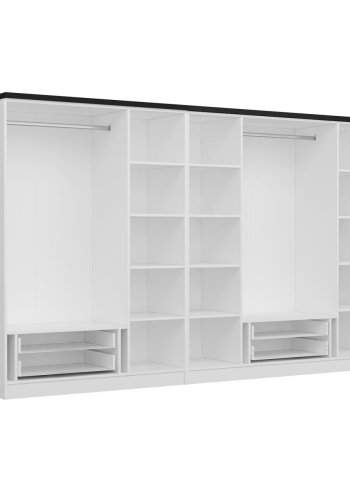 FUNZI LIVING Plus 3046 garderobeskab, 7 lger, 2 bjlestnger, 4 skuffer, hylder - hvid melamin