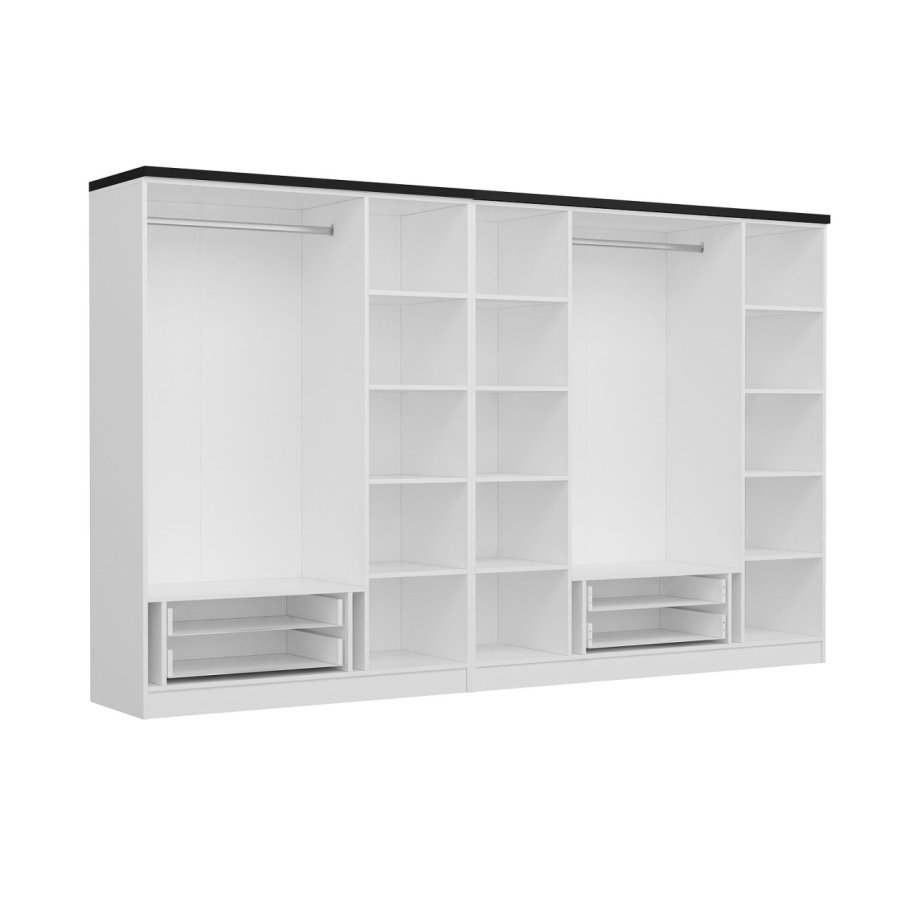 FUNZI LIVING Plus 3046 garderobeskab, 7 lger, 2 bjlestnger, 4 skuffer, hylder - hvid melamin