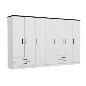 FUNZI LIVING Plus 3046 garderobeskab, 7 lger, 2 bjlestnger, 4 skuffer, hylder - hvid melamin