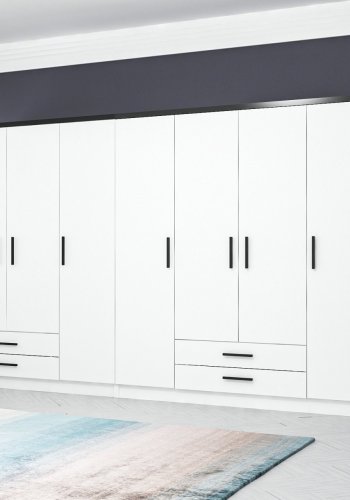 FUNZI LIVING Plus 3909 garderobeskab, 7 lger, 2 bjlestnger, 4 skuffer, hylder - hvid melamin