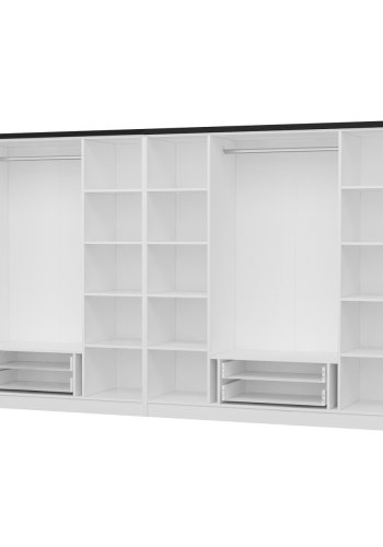 FUNZI LIVING Plus 3909 garderobeskab, 7 lger, 2 bjlestnger, 4 skuffer, hylder - hvid melamin