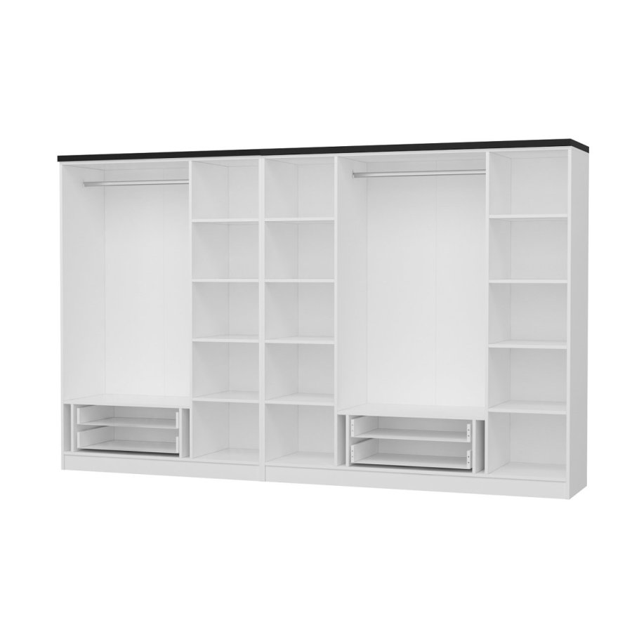 FUNZI LIVING Plus 3909 garderobeskab, 7 lger, 2 bjlestnger, 4 skuffer, hylder - hvid melamin