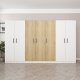 FUNZI LIVING 3113 garderobeskab, 7 lger, 5 bjlestnger, 2 skuffer, hylder - hvid/valnd melamin