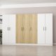 FUNZI LIVING 3113 garderobeskab, 7 lger, 5 bjlestnger, 2 skuffer, hylder - hvid/valnd melamin