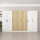 FUNZI LIVING 3959 garderobeskab, 7 lger, 2 bjlestnger, 4 skuffer, hylder - hvid/valnd melamin
