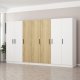 FUNZI LIVING 3959 garderobeskab, 7 lger, 2 bjlestnger, 4 skuffer, hylder - hvid/valnd melamin