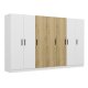FUNZI LIVING 3959 garderobeskab, 7 lger, 2 bjlestnger, 4 skuffer, hylder - hvid/valnd melamin