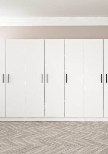 FUNZI LIVING 2219 garderobeskab, 7 lger, 5 bjlestnger, 2 skuffer, hylder - hvid melamin