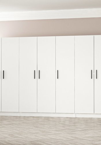 FUNZI LIVING 2219 garderobeskab, 7 lger, 5 bjlestnger, 2 skuffer, hylder - hvid melamin