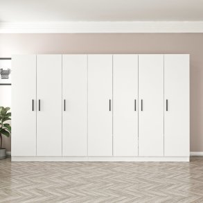 FUNZI LIVING 2220 garderobeskab, 7 lger, 2 bjlestnger, 4 skuffer, hylder - hvid melamin