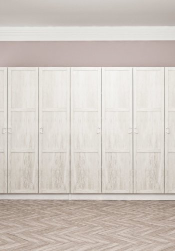 FUNZI LIVING Kalesland 2454 garderobeskab, 7 lger, 2 bjlestnger, 4 skuffer, hylder - hvid melamin