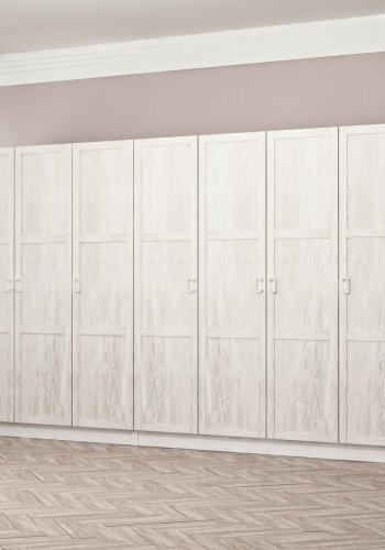 FUNZI LIVING Kalesland 2454 garderobeskab, 7 lger, 2 bjlestnger, 4 skuffer, hylder - hvid melamin