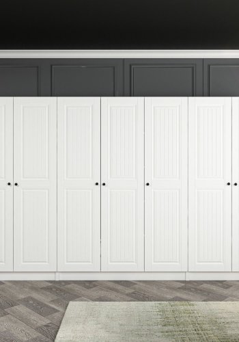 FUNZI LIVING Mebran 4012 garderobeskab, m. 7 lger, 5 bjlestnger, 2 skuffer, hylder - hvid melamin