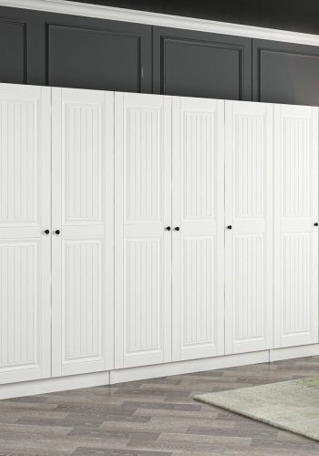 FUNZI LIVING Mebran 4012 garderobeskab, m. 7 lger, 5 bjlestnger, 2 skuffer, hylder - hvid melamin