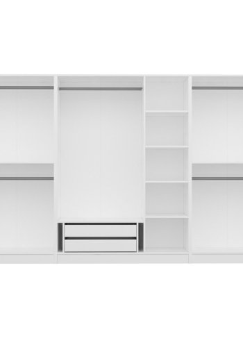FUNZI LIVING Mebran 4012 garderobeskab, m. 7 lger, 5 bjlestnger, 2 skuffer, hylder - hvid melamin