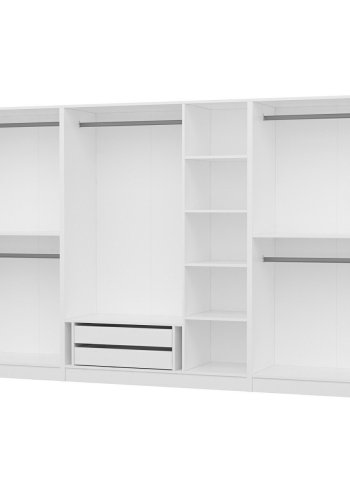 FUNZI LIVING Mebran 4776 garderobeskab, m. 7 lger, 5 bjlestnger, 2 skuffer, hylder - hvid melamin