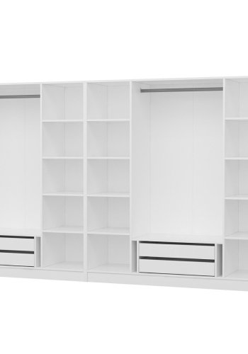 FUNZI LIVING Mebran 4013 garderobeskab, m. 7 lger, 2 bjlestnger, 4 skuffer, hylder - hvid melamin